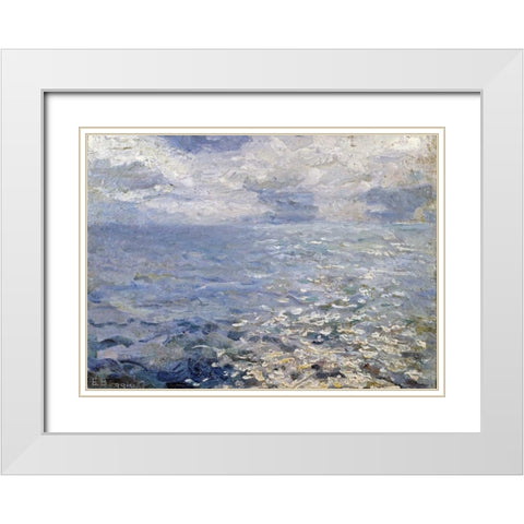 A Study of Sun On The Sea White Modern Wood Framed Art Print with Double Matting by Boggio, Emilio