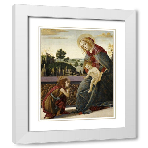 The Madonna and Child With The Young Saint John The Baptist White Modern Wood Framed Art Print with Double Matting by Botticelli, Sandro