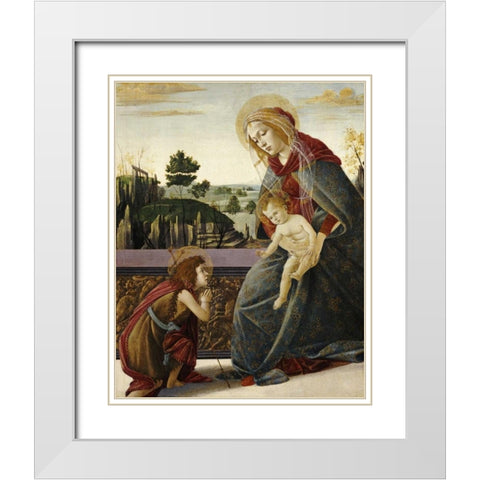The Madonna and Child With The Young Saint John The Baptist White Modern Wood Framed Art Print with Double Matting by Botticelli, Sandro