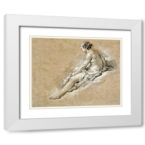A Nude Girl Seated White Modern Wood Framed Art Print with Double Matting by Boucher, Francois