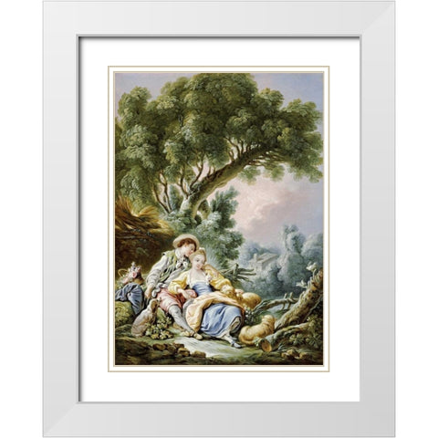 The Rest. Pensent-Ils a Ce Mouton? White Modern Wood Framed Art Print with Double Matting by Boucher, Francois