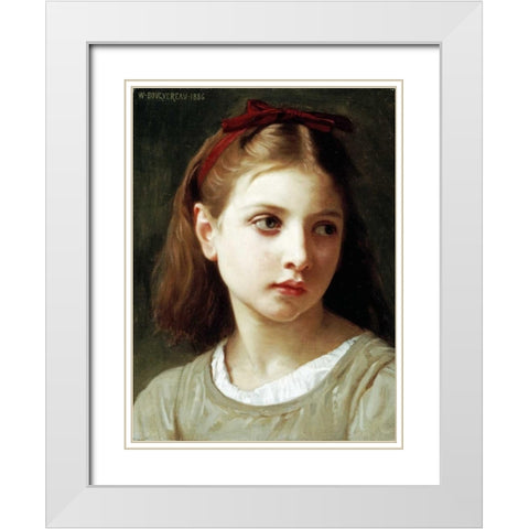 Une Petite Fille White Modern Wood Framed Art Print with Double Matting by Bouguereau, William-Adolphe