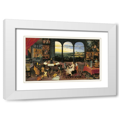 An Allegory of Hearing White Modern Wood Framed Art Print with Double Matting by Jan Brueghel the Elder