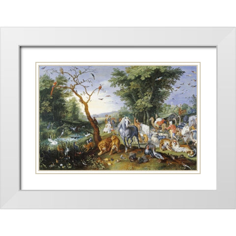 Animals Entering Noahs Ark White Modern Wood Framed Art Print with Double Matting by Jan Brueghel the Younger