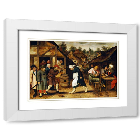 The Egg Dance White Modern Wood Framed Art Print with Double Matting by Bruegel, Pieter the Elder