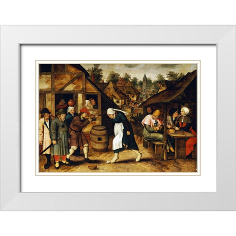 The Egg Dance White Modern Wood Framed Art Print with Double Matting by Bruegel, Pieter the Elder