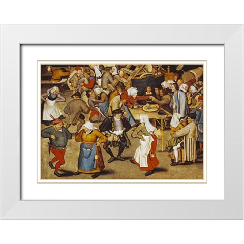 The Indoor Wedding Dance White Modern Wood Framed Art Print with Double Matting by Bruegel, Pieter the Elder