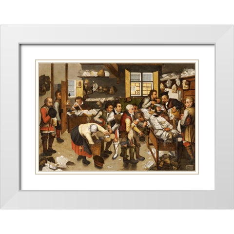 The Payment of Tithes White Modern Wood Framed Art Print with Double Matting by Bruegel, Pieter the Elder