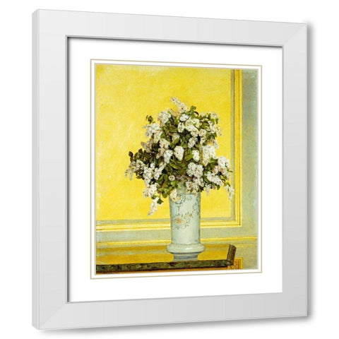 Floral Still Life White Modern Wood Framed Art Print with Double Matting by Cabuzel, Auguste Hector