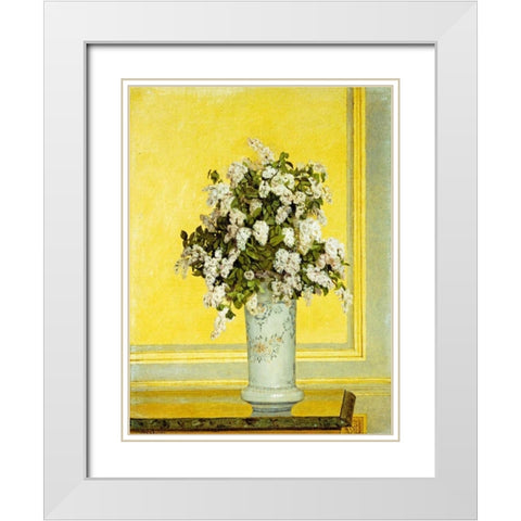 Floral Still Life White Modern Wood Framed Art Print with Double Matting by Cabuzel, Auguste Hector