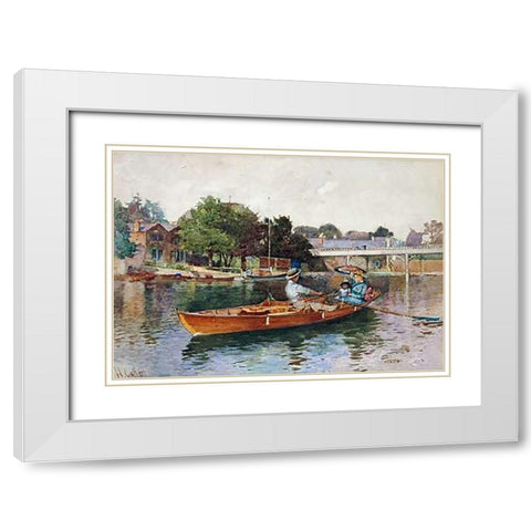 A Boating Party On The Thames at Cookham White Modern Wood Framed Art Print with Double Matting by Caffieri, Hector