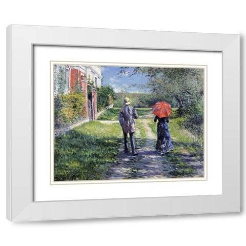 The Path Uphill White Modern Wood Framed Art Print with Double Matting by Caillebotte, Gustave