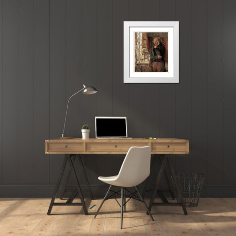 Our Village Clockmaker Solving a Problem White Modern Wood Framed Art Print with Double Matting by Campbell, James