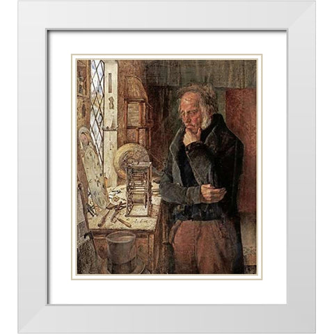 Our Village Clockmaker Solving a Problem White Modern Wood Framed Art Print with Double Matting by Campbell, James