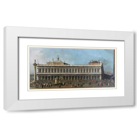 The Library and The Piazetta, Venice White Modern Wood Framed Art Print with Double Matting by Canal, Giovanni Antonio