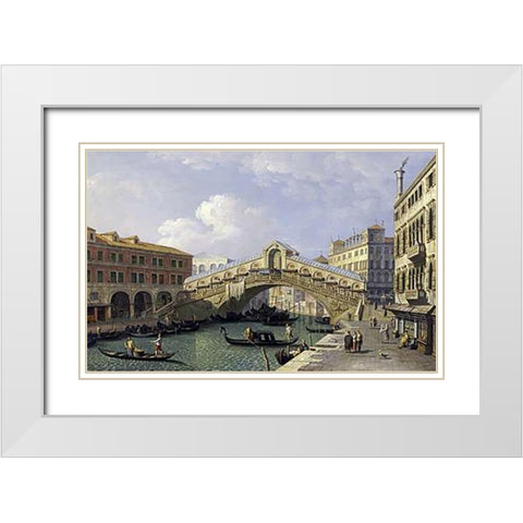 The Rialto Bridge, Venice White Modern Wood Framed Art Print with Double Matting by Canal, Giovanni Antonio