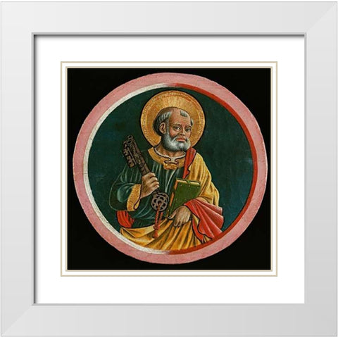 Saint Peter White Modern Wood Framed Art Print with Double Matting by Caporali, Bartolomeo