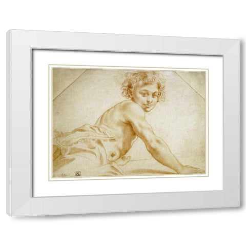 A Boy Looking Over His Shoulder White Modern Wood Framed Art Print with Double Matting by Carracci, Annibale