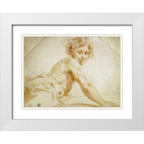 A Boy Looking Over His Shoulder White Modern Wood Framed Art Print with Double Matting by Carracci, Annibale