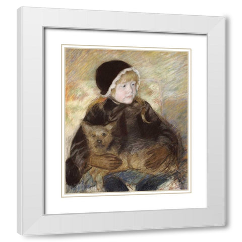 Elsie Cassat Holding a Big Dog White Modern Wood Framed Art Print with Double Matting by Cassatt, Mary