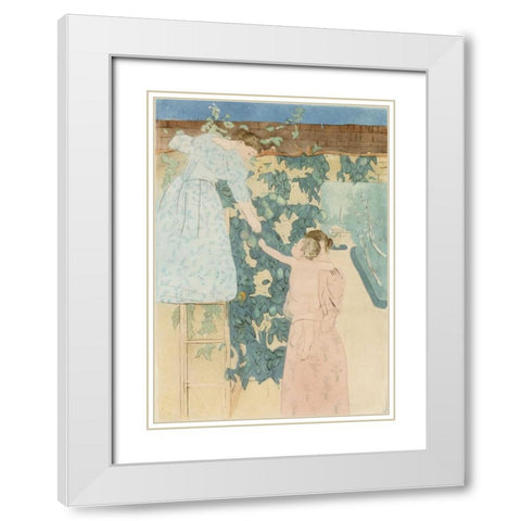 Gathering Fruit White Modern Wood Framed Art Print with Double Matting by Cassatt, Mary