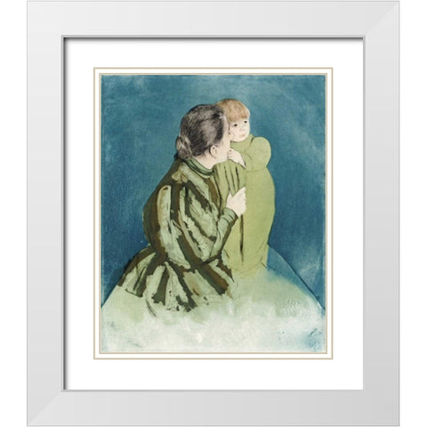 Peasant Mother and Child White Modern Wood Framed Art Print with Double Matting by Cassatt, Mary