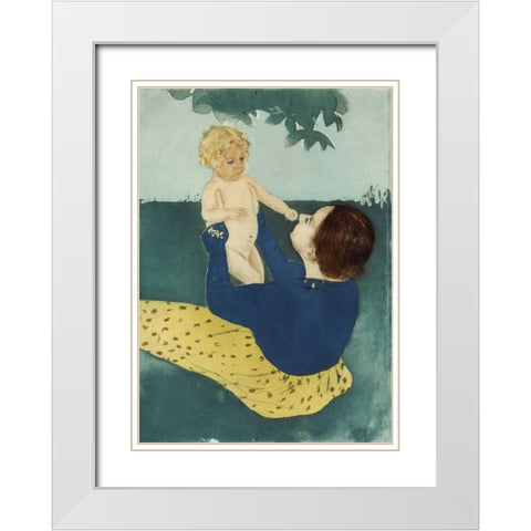 Under The Horse Chestnut Tree White Modern Wood Framed Art Print with Double Matting by Cassatt, Mary