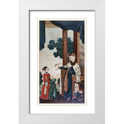 A Mandarins Wife With Their Two Daughters White Modern Wood Framed Art Print with Double Matting by Chinese School