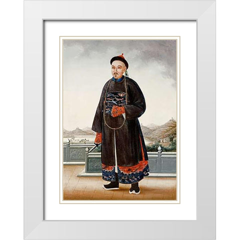 An Elegantly Dressed Chinese Hong Merchant White Modern Wood Framed Art Print with Double Matting by Chinese School