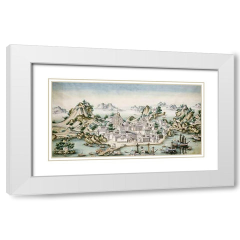 View of Macao White Modern Wood Framed Art Print with Double Matting by Chinese School