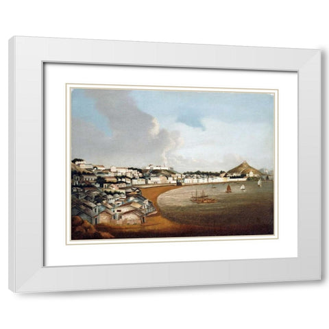 View of The Praya Grande, Macao White Modern Wood Framed Art Print with Double Matting by Chinese School
