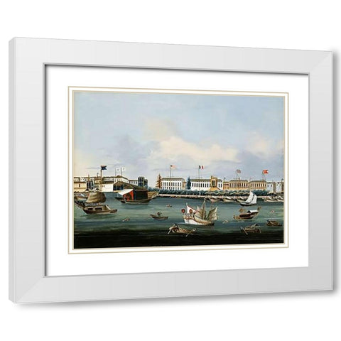 View of The Waterfront at Canton White Modern Wood Framed Art Print with Double Matting by Chinese School