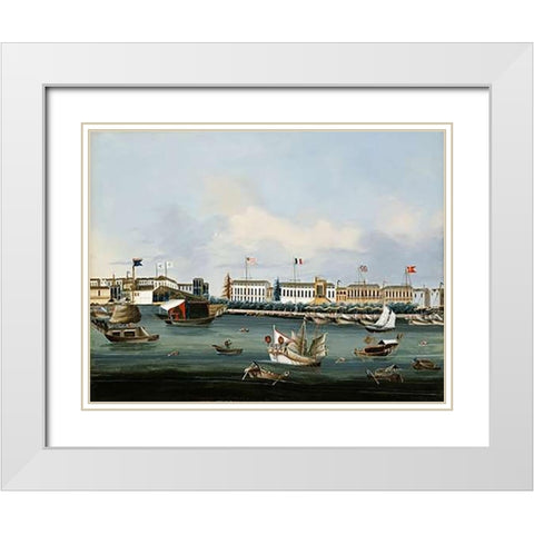 View of The Waterfront at Canton White Modern Wood Framed Art Print with Double Matting by Chinese School