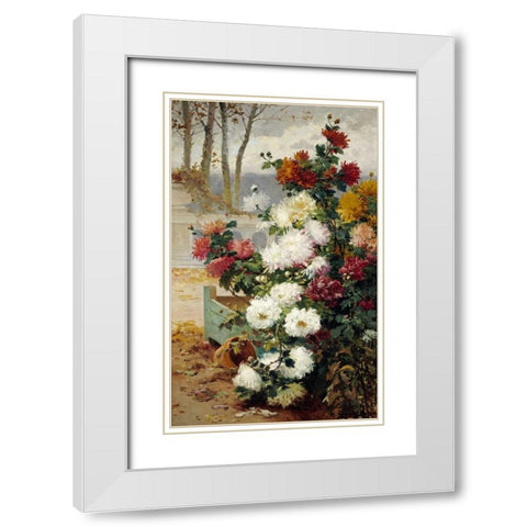 Chrysanthemums In a Walled Garden White Modern Wood Framed Art Print with Double Matting by Chuchois, Eugene Henri