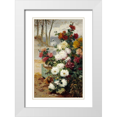 Chrysanthemums In a Walled Garden White Modern Wood Framed Art Print with Double Matting by Chuchois, Eugene Henri
