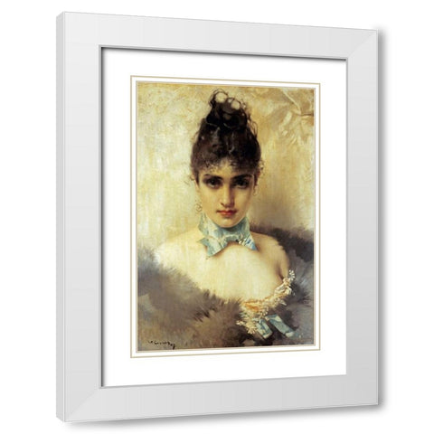 An Elegant Beauty White Modern Wood Framed Art Print with Double Matting by Corcos, Vittorio