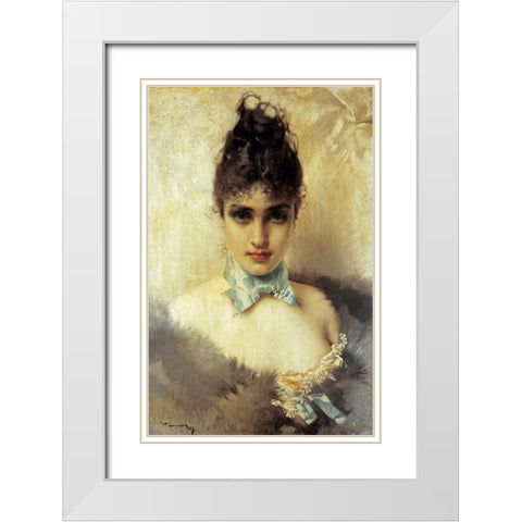 An Elegant Beauty White Modern Wood Framed Art Print with Double Matting by Corcos, Vittorio