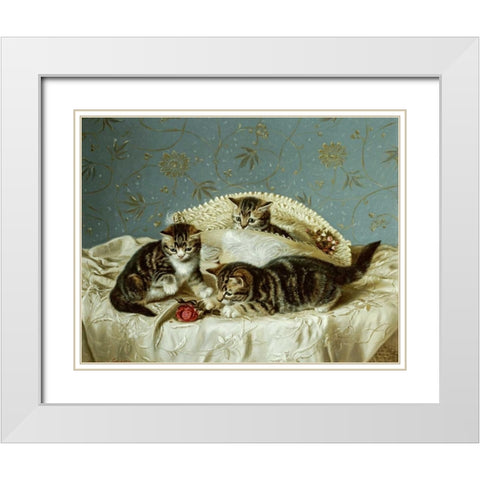 Kittens Up To Mischief White Modern Wood Framed Art Print with Double Matting by Couldery, Horatio Henry