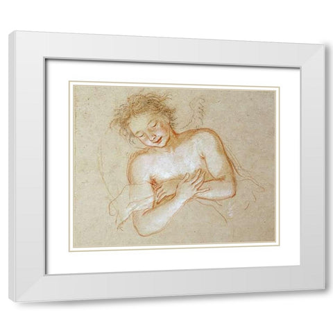 A Flying Angel White Modern Wood Framed Art Print with Double Matting by Coypel, Antoine