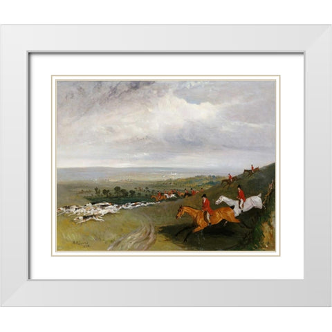 Full Cry White Modern Wood Framed Art Print with Double Matting by Davis, Robert Barrett