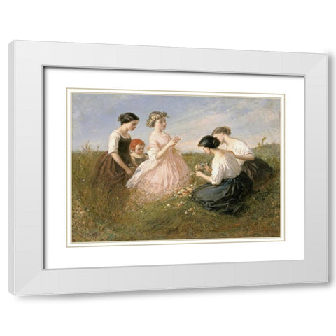 The Flower Garland White Modern Wood Framed Art Print with Double Matting by De Beaumont, Charles Edouard