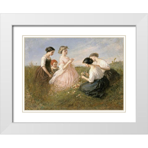 The Flower Garland White Modern Wood Framed Art Print with Double Matting by De Beaumont, Charles Edouard