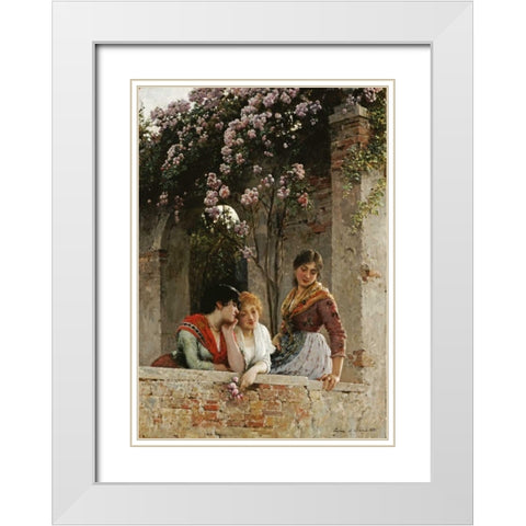 On The Terrace White Modern Wood Framed Art Print with Double Matting by De Blaas, Eugene