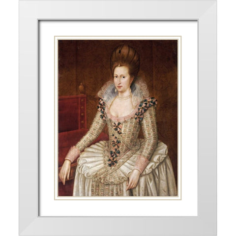 Portrait of Queen Anne of Denmark White Modern Wood Framed Art Print with Double Matting by De Critz, John