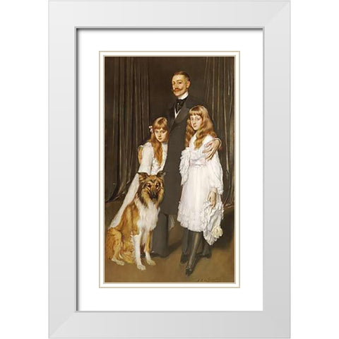 Portrait of a Family With Their Collie White Modern Wood Framed Art Print with Double Matting by De La Gandara, Antonio