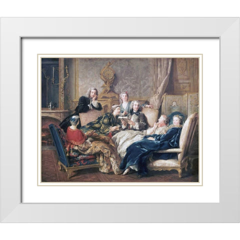 La Lecture De Moliere White Modern Wood Framed Art Print with Double Matting by De Troy, Jean-Francois