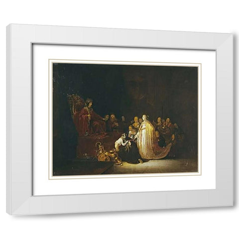 The Queen of Sheba Before King Solomon White Modern Wood Framed Art Print with Double Matting by De Wet, Jacob Willemsz