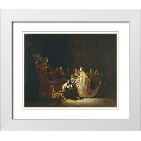 The Queen of Sheba Before King Solomon White Modern Wood Framed Art Print with Double Matting by De Wet, Jacob Willemsz
