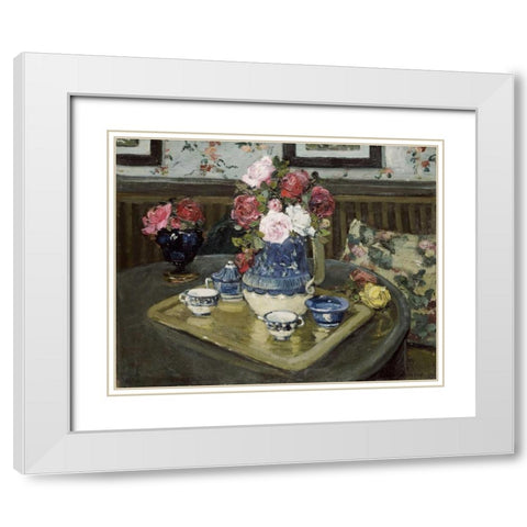 Roses On a Table White Modern Wood Framed Art Print with Double Matting by Demout, Adrian