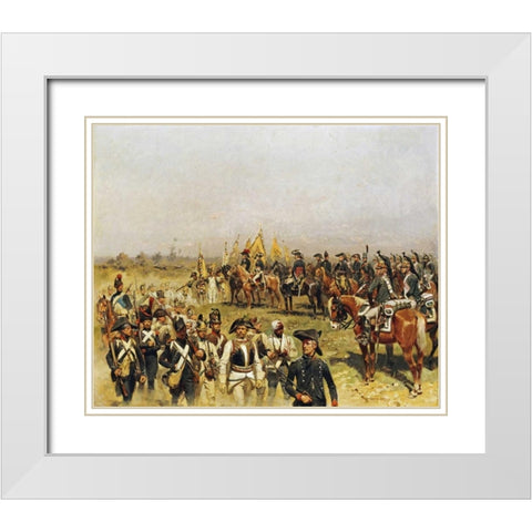 Napoleon Commanding a View of The Prisoners White Modern Wood Framed Art Print with Double Matting by Detaille, Edouard